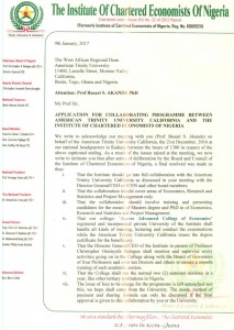 Picture of Letter of Recognition with the Chartered Institute of Economists, Nigeria