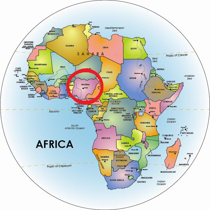 Map showing Nigeria in Africa